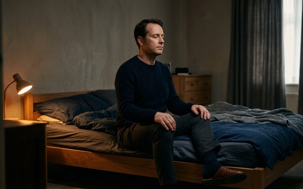Man practicing the edging technique alone in calm, focused concentration