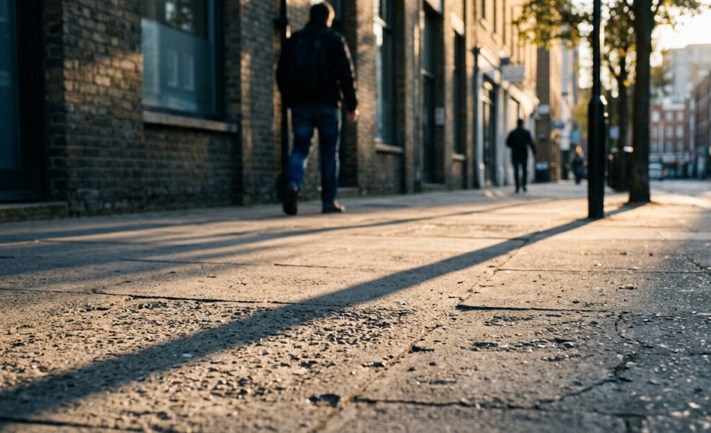 A sunlit city sidewalk on an ordinary afternoon, the quiet moment before the real semen retention benefits reveal themselves
